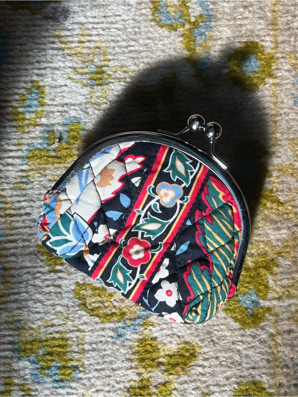 Rare Vera Bradley Floral Quilted Double Kiss-Lock Coin Purse
